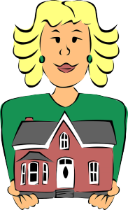 dessin femme tient une maison