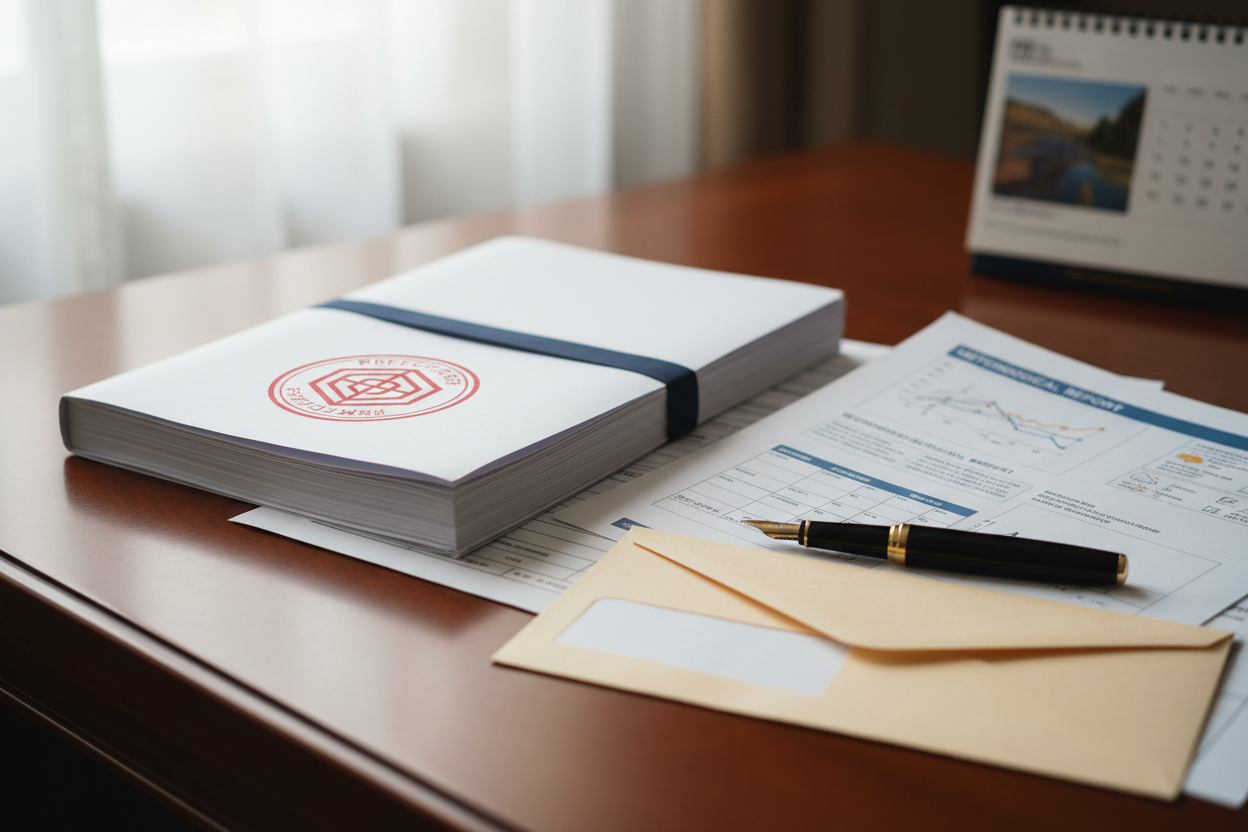 Dossier administratif de demande de reconnaissance catastrophe naturelle posé sur un bureau officiel avec documents préfectoraux.