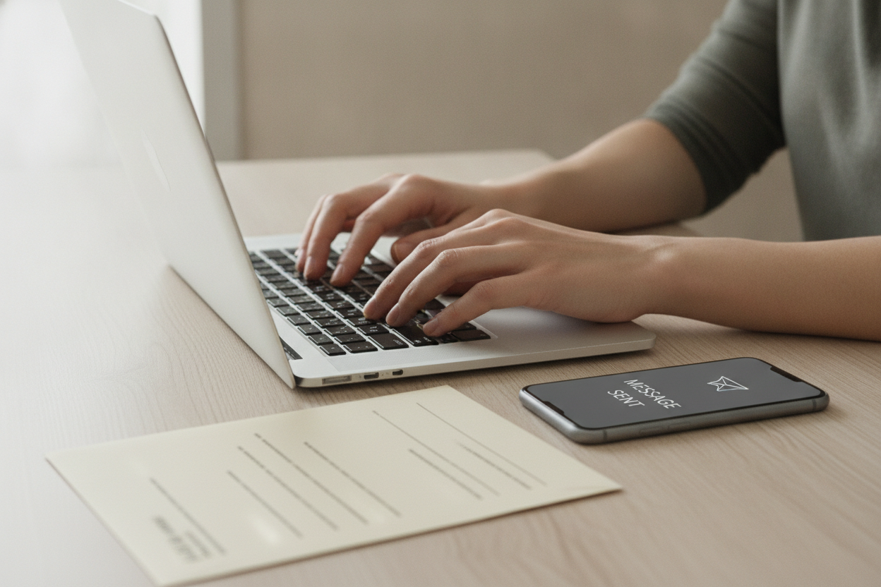 Locataire rédigeant un signalement écrit par email à son agence immobilière pour des travaux à effectuer.
