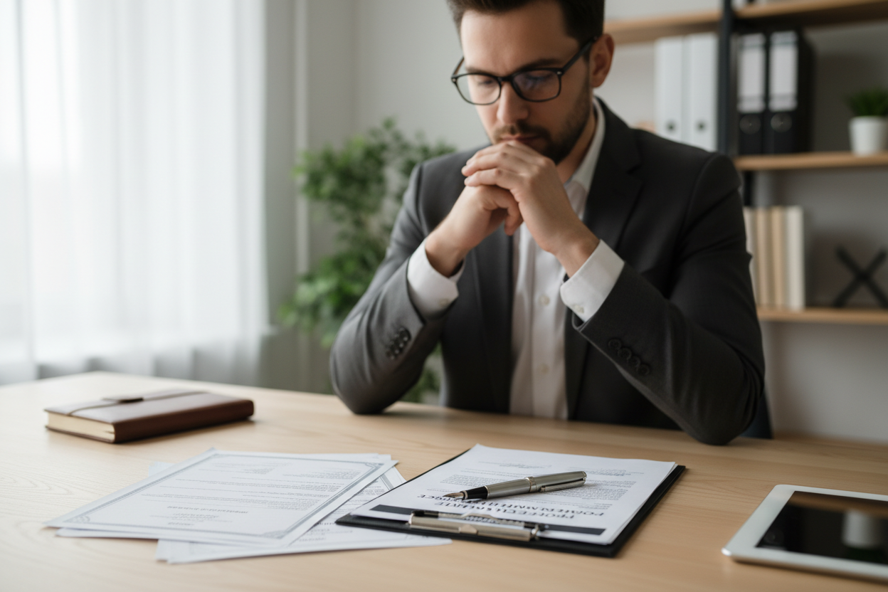 Expert en bâtiment indépendant vérifiant ses certifications professionnelles et son attestation de responsabilité civile.