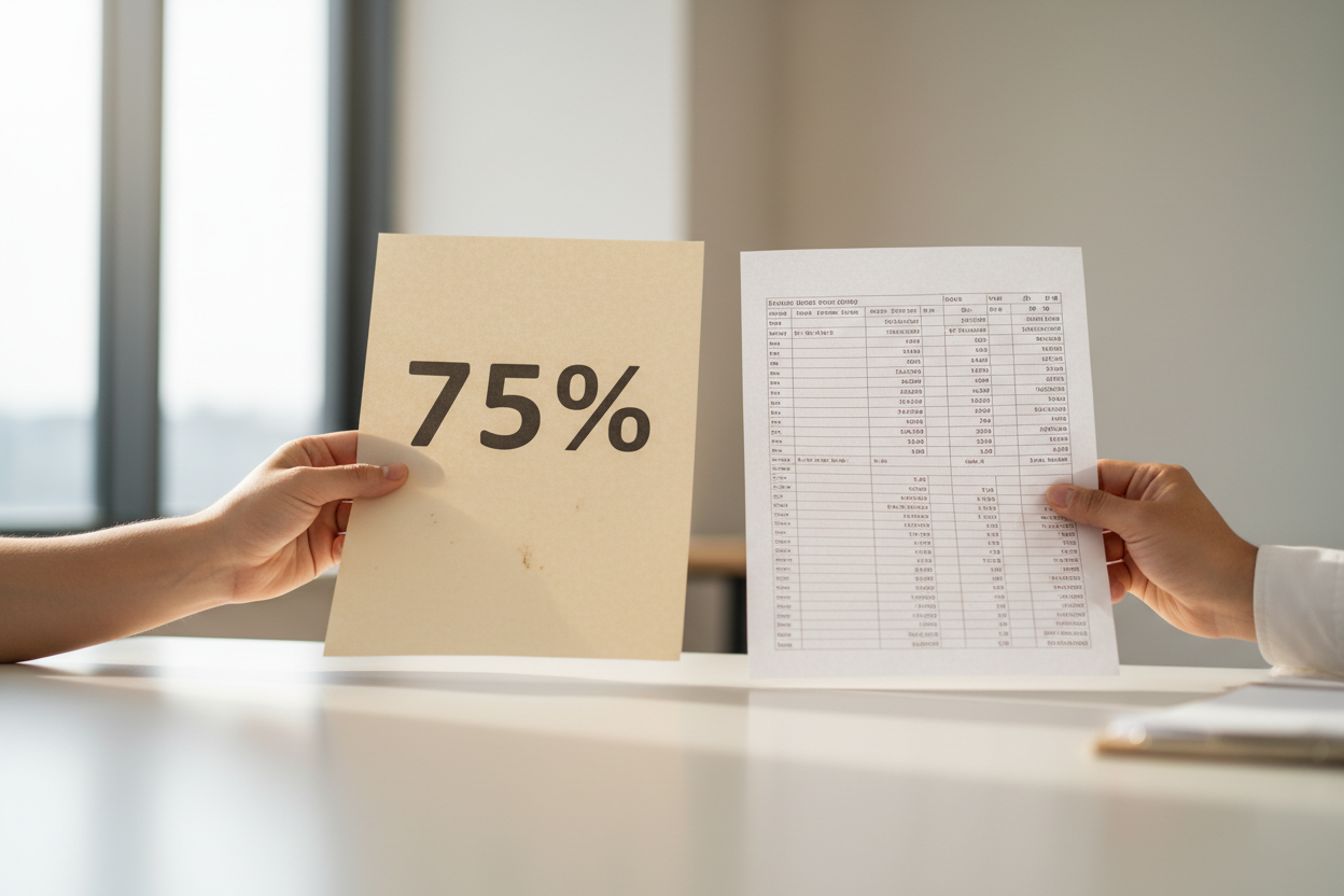 Deux documents financiers comparés côte à côte illustrant l'écart entre taux affiché et rendement réel des actifs.